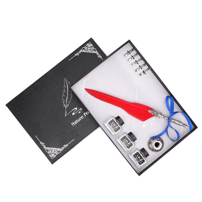 8 STuks Retro Kalligrafie Veerpen Inkt Doop Geschenkset (Rood) rood