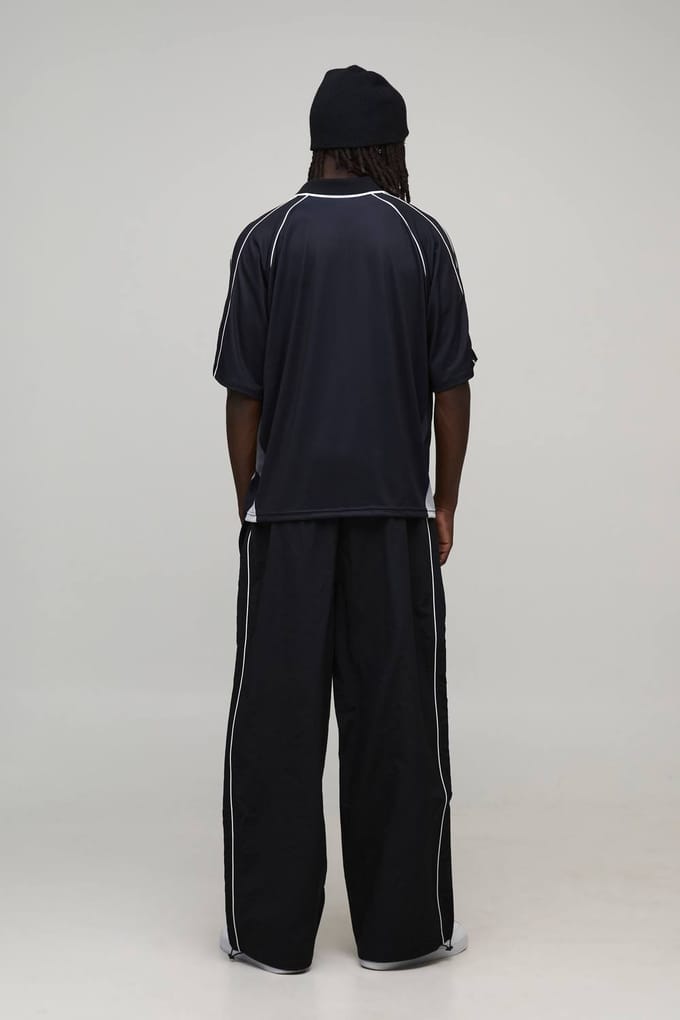 Parachute Fit Nylon Piping Detail Track Pants | Black | Size Large