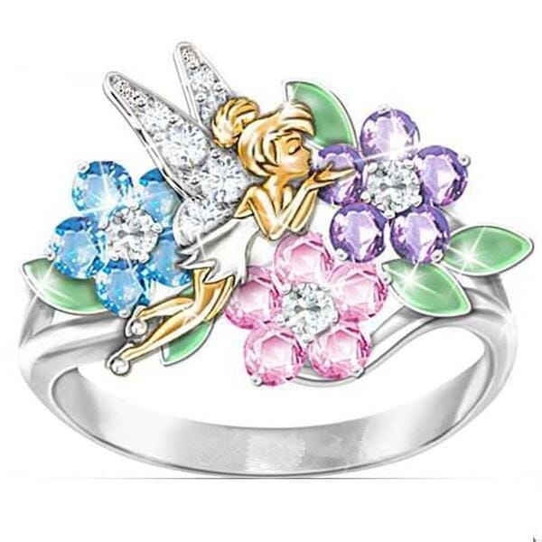 Europese en Amerikaanse mode bloemenengel tweekleurige ring No. 10 white