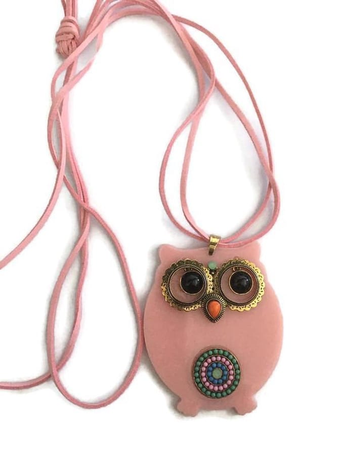Petra's Sieradenwereld - Ketting lang uil roze (831)