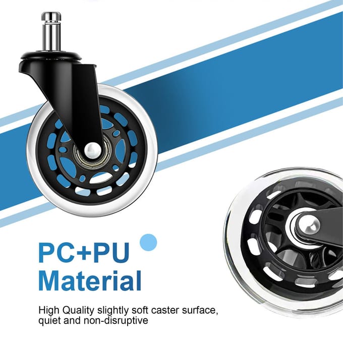 Bureaustoelwielen Vervanging PU Silent Glide Casters 5PCS 3INCH Diameter Breed Universeel Geschikt voor transparant