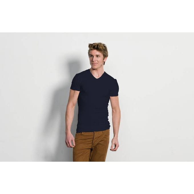 Slater 6610 - Stretch 2-pack T-shirt V-hals korte mouw navy S 95% organisch katoen 5% elastan
