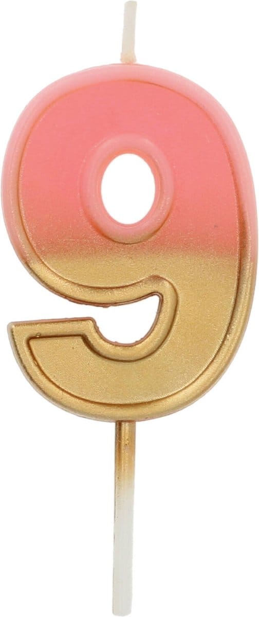 Folat - Kaars Retro Cijfer 9 Roze - 5 cm