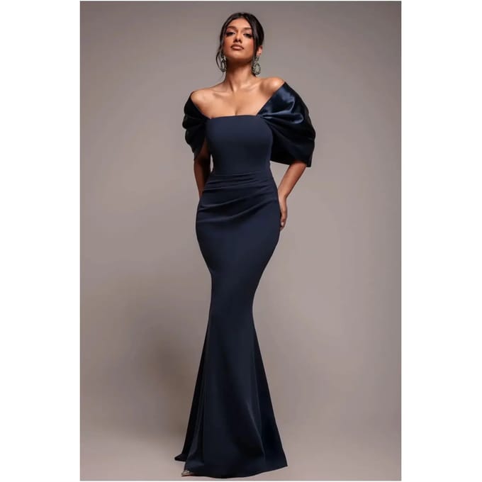 Offshoulder Satin Bow Back Dress Dames Goddiva Maxi