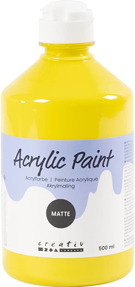 Acrylverf Mat, primair geel, 500 ml/ 1 fles