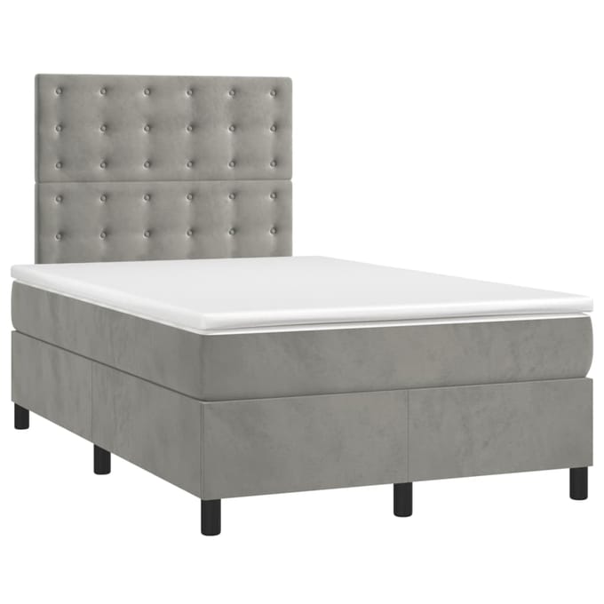 vidaXL - Boxspring - met - matras - en - LED - fluweel - lichtgrijs - 120x200 - cm