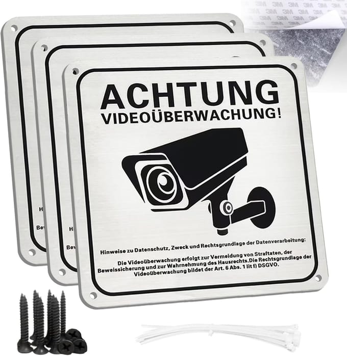 3x Camerabewaking Bord Aluminium 15x15 cm Sluit Diefstal Buiten/Binnen