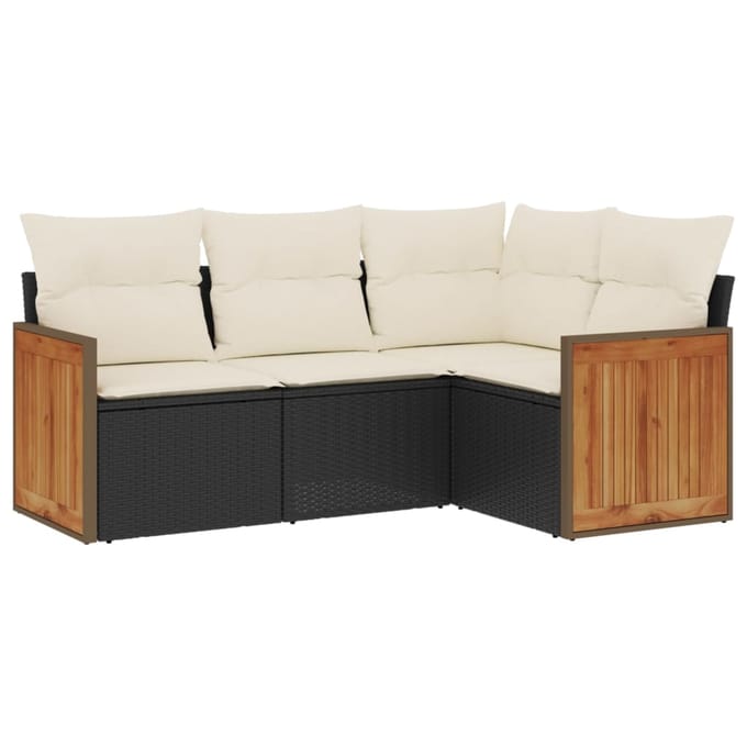 vidaXL - 4-delige - Loungeset - met - kussens - poly - rattan - zwart