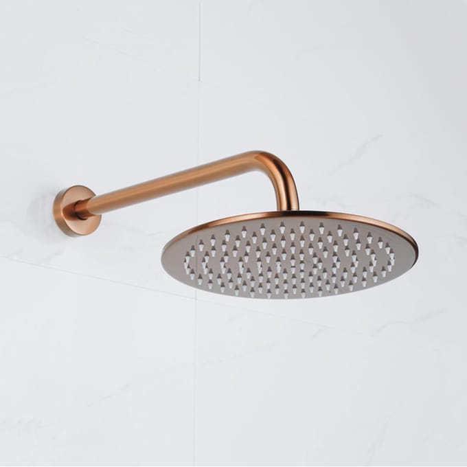 FugaFlow Eccelente Acces Hoofddouche - 30cm - rond - wandarm 35cm - Geborsteld koper PVD (Koper)