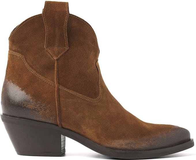 Lazamani - Gigi Dames Enkellaarsjes Suede Cognac - Maat 38