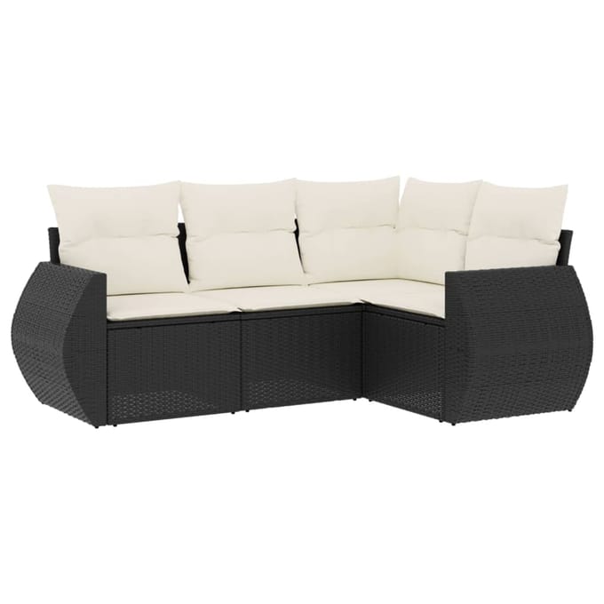 vidaXL - 4-delige - Loungeset - met - kussens - poly - rattan - zwart