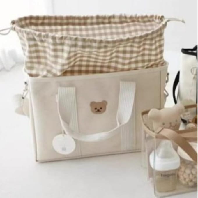 Mama Tas Cartoon Beer Moeder Tas Canvas Lichtgewicht Multifunctioneel Draagbaar Babytas wit