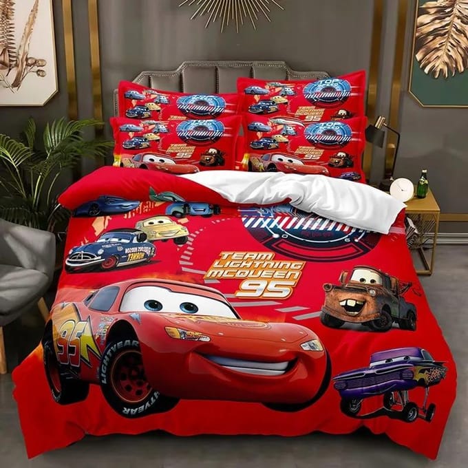 Cartoon Auto's Beddengoed Set Lightning McQueen Dekbedovertrek Jongens Beddengoed Beddengoed Cadeau voor Kinderen US King(264*228cm)3pcs