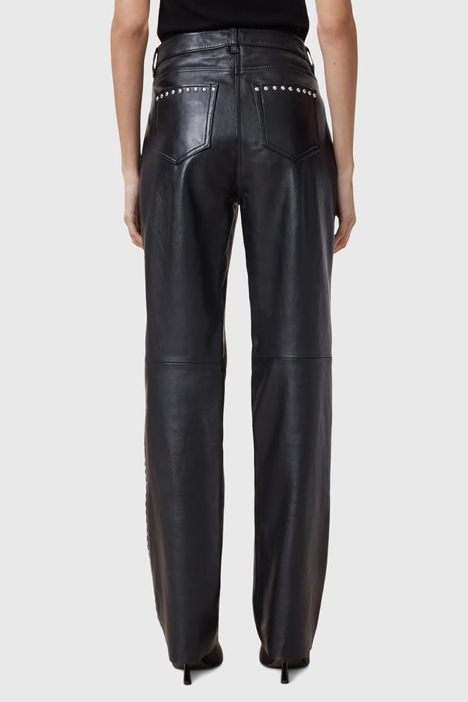 AllSaints Saige Stud Trouser Black Maat: 8 | Leren broeken Outlet | Dames | Zwart