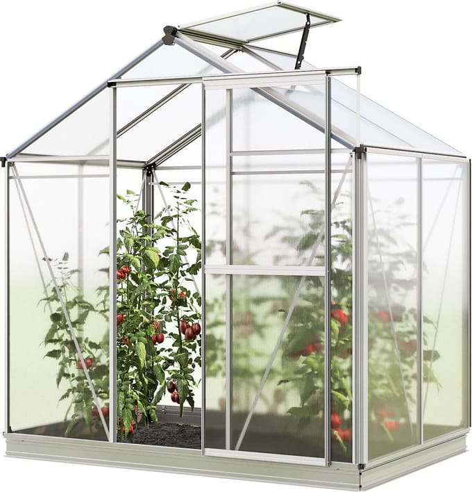 Tuinkas Jasmin 2 aluminium frame 192x131cm polycarbonaat panelen - met grondframe & automatische dakraamopener