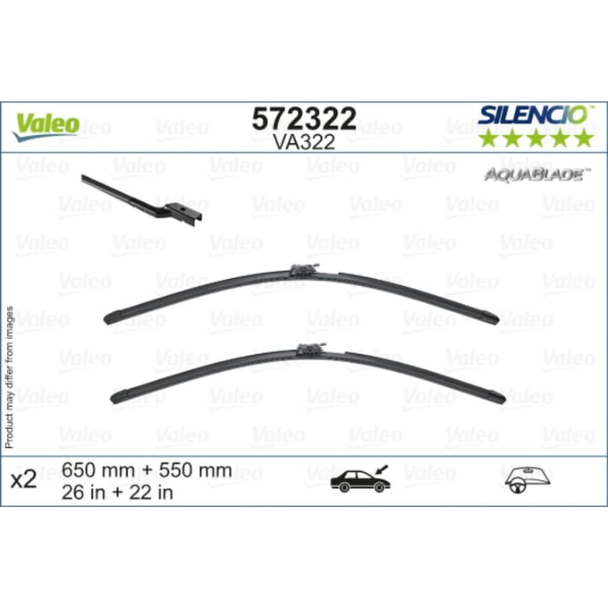 Wisserblad VALEO AquaBlade 572322, 650/550mm, Voor, 2 Stuk