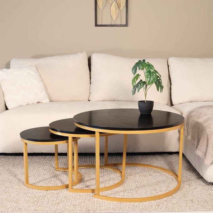 Salontafel rond 3 delig Kiki goud bijzettafel industrieel side table