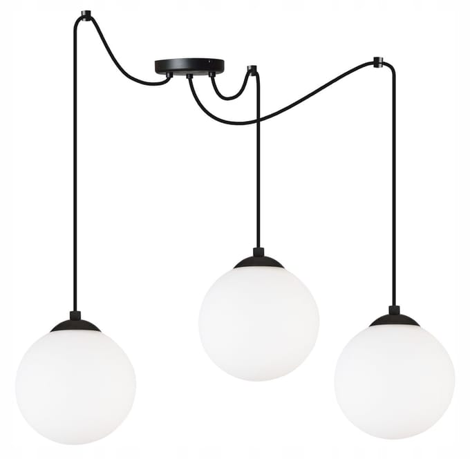 Light Home Florence 2250/15/3P – Hanglamp Spider – 3 Lampenkappen Ø15 cm – Zwart Frame – Glas Wit – LED E27 – Modern Design