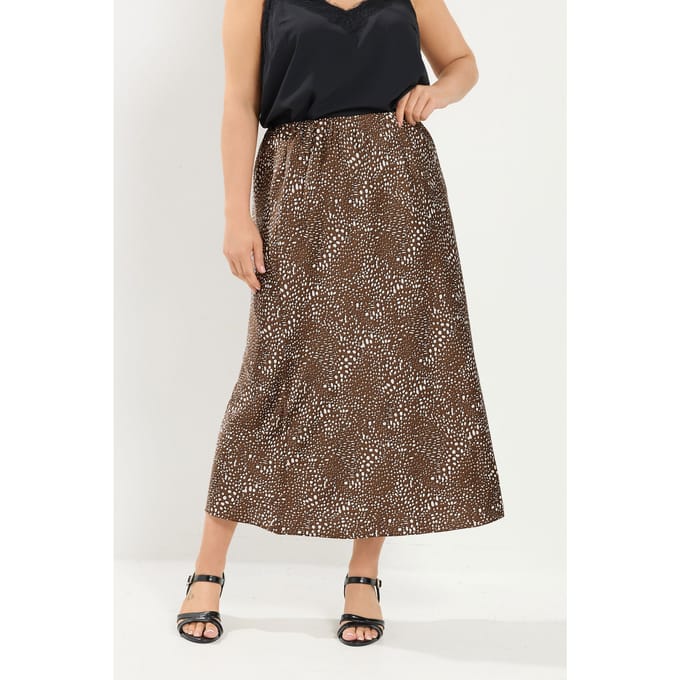 Yours Satijnen Rok Met Hertenprint In Chocoladebruin Size 48