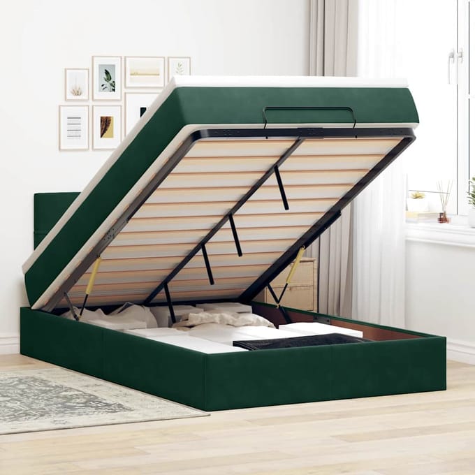 vidaXL - Ottoman - bed - met - matras - 120x200cm - fluweel - donkergroen