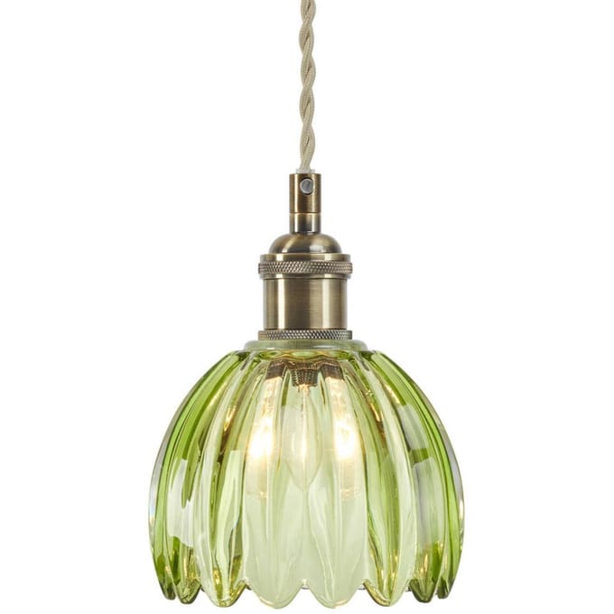 Markslöjd Hanglamp Gota, oud messing/groen, glas, Ø 13 cm, stekker