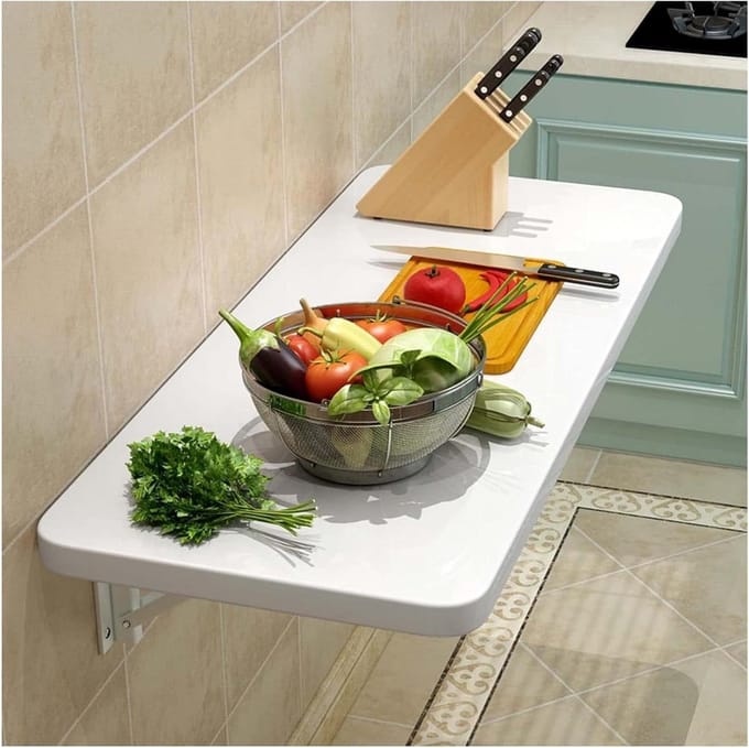 Wandklaptafel - Inklapbaar bureau - Ruimtebesparend werken - Waterdicht en slijtvast - 61 x 406 cm - Wit