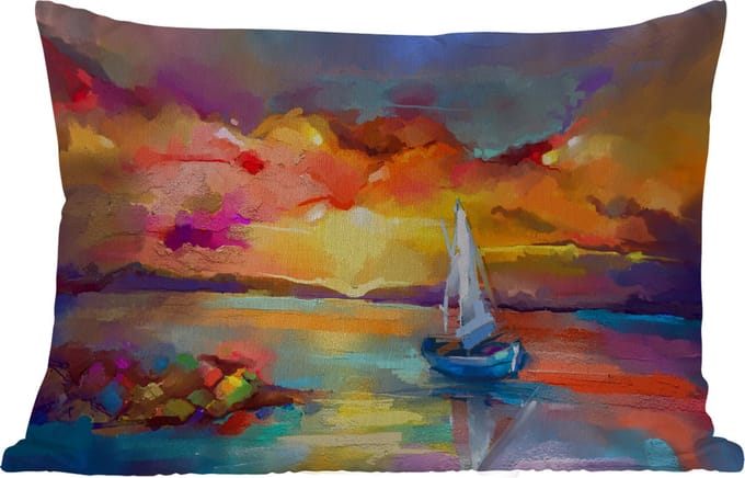 Buitenkussens - Schilderij - Olieverf - Boot - Kleuren - 60x40 cm - Weerbestendig