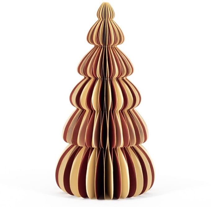 Papieren kerstboom wit met rood 20cm