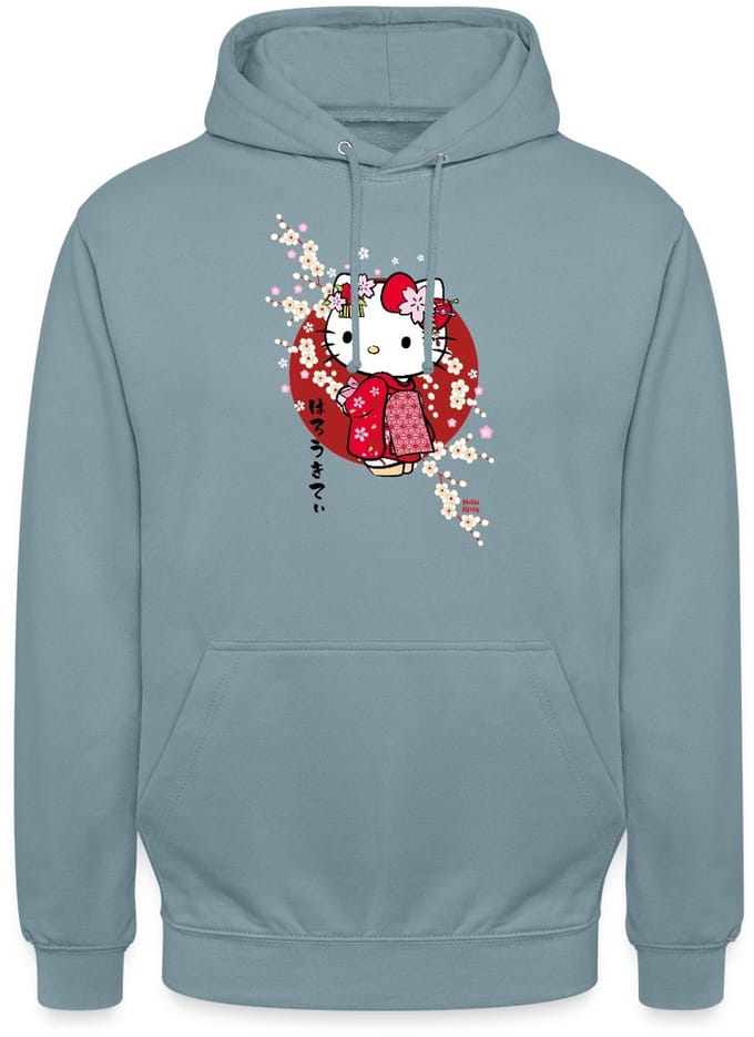 Hello Kitty In Een Rode Kimono En Kersenbloesems Hoodie Unisex