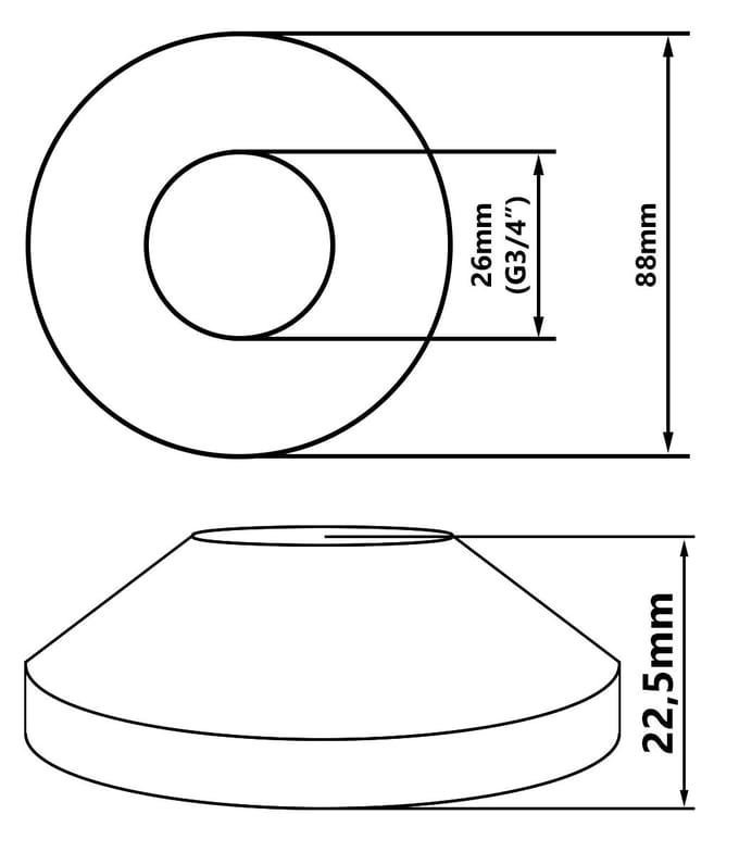 Verchroomde Conische Rozet 3/4  Met Een Diameter Van 88 Mm