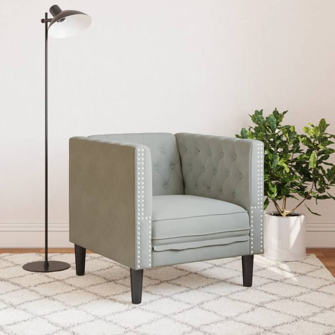 vidaXL - Fauteuil - Chesterfield-stijl - fluweel - lichtgrijs