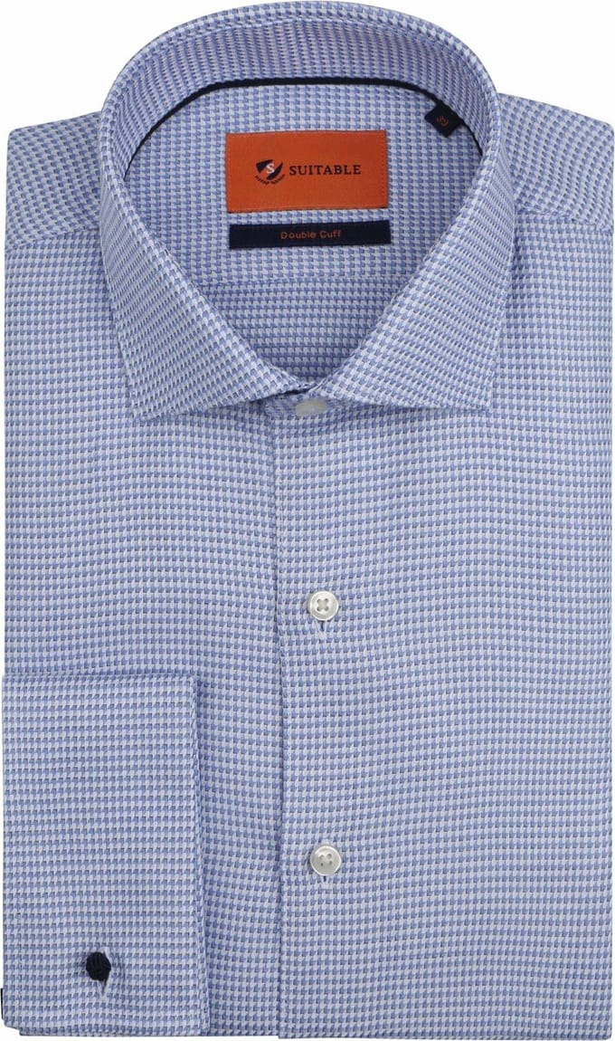 Suitable Overhemd Dubbel Manchet Print Blauw - Maat 40 - Heren - Overhemden Formeel