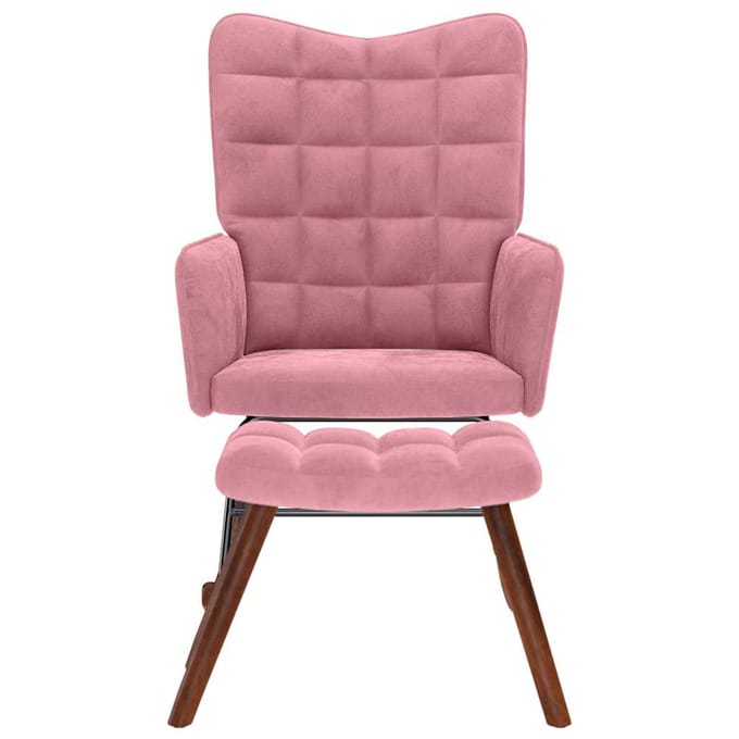 vidaXL - Schommelstoel - met - krukje - fluweel - roze