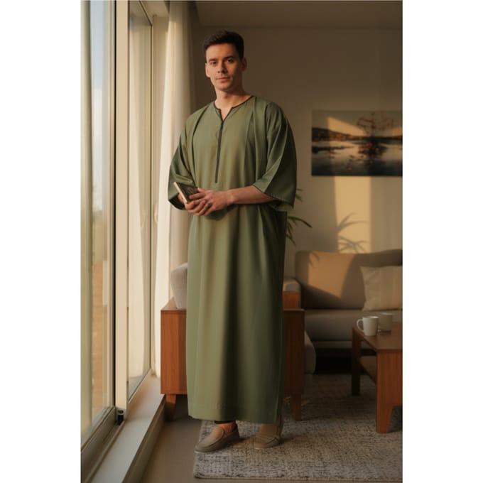 Heren groene Ramadan Marokkaanse Gandoura Thobe Robe Djellaba Eid Jubba LFS-TT-006