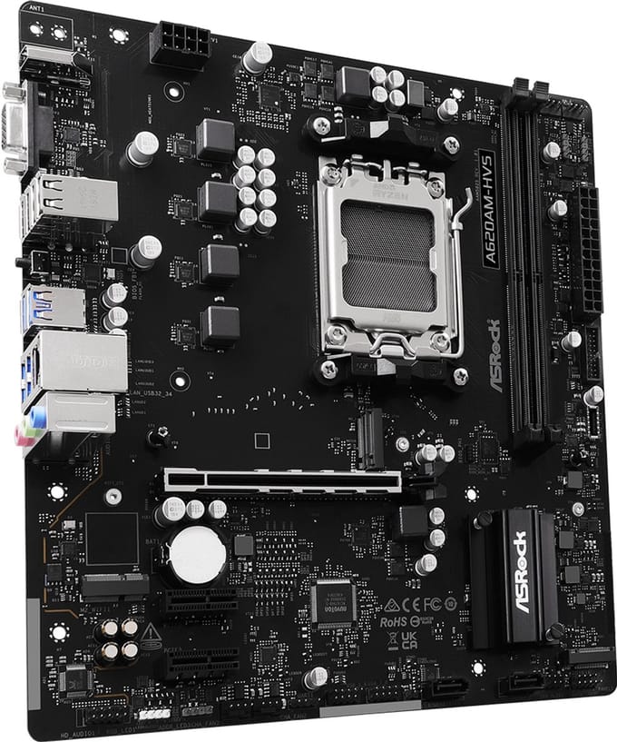 ASrock A620AM-HVS - Moederbord - Micro-ATX - Socket AM5 - AMD A620A - DDR5 - Realtek ALC897 Audio - Realtek Gigabit LAN