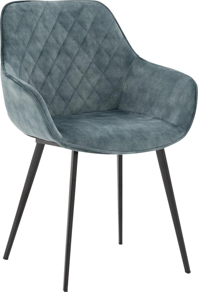 Goossens Eetkamerstoel Ebi - Met Armleuning - Velvet - Blauw