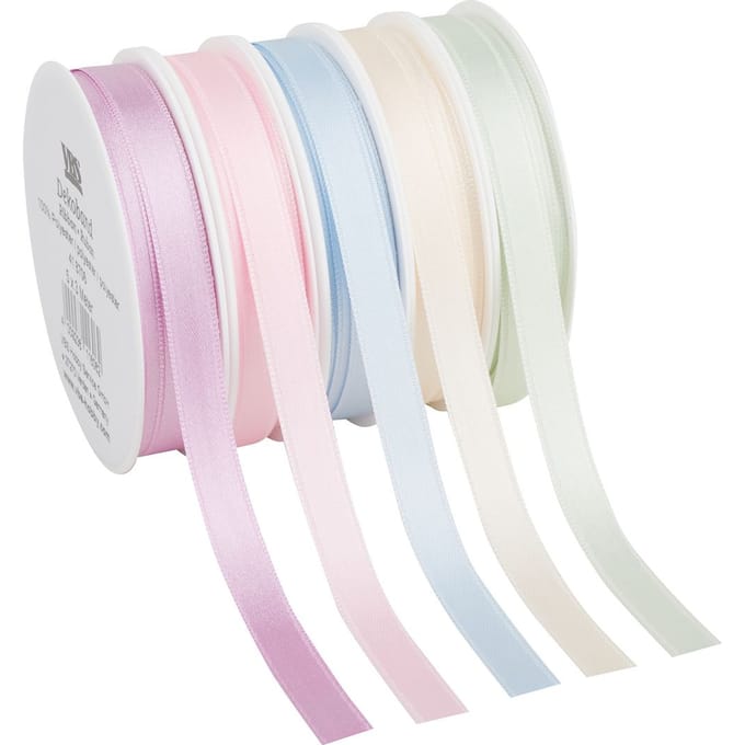Satijnen lint "Pastel 10 mm", set van 5 stuks van 3 m