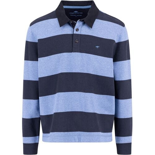 Fynch-Hatton Trui Sweat Rugby Striped Polo Collar Crystal Blue / male