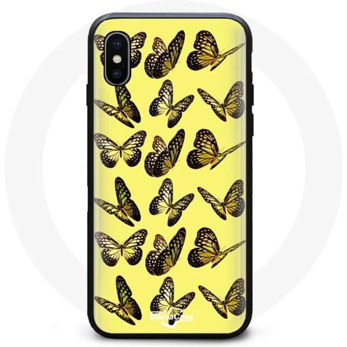 Coque - MANIACASE - Iphone XS max - Souple - Jaune - Papillons jaune