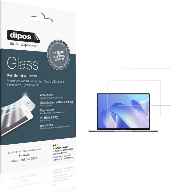 dipos – 2x Pantserfolie geschikt voor Huawei MateBook 14 2021 | 9H Screenprotector