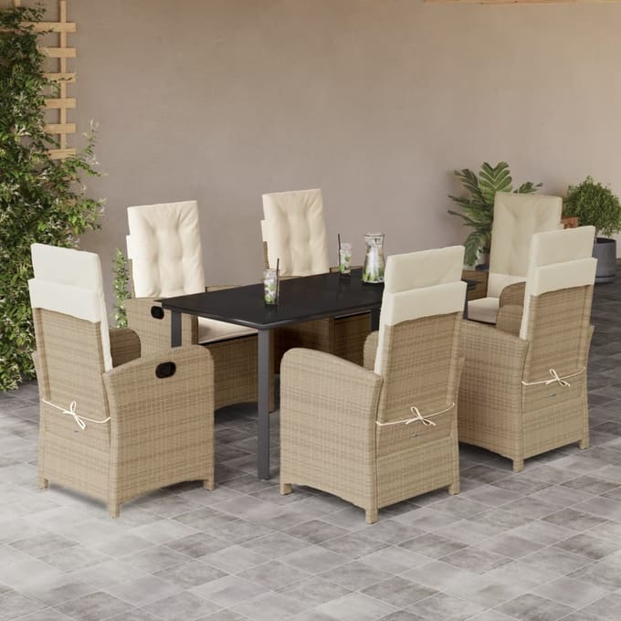 vidaXL - 7-delige - Tuinset - met - kussens - poly - rattan - beige