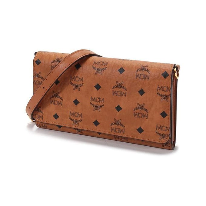 MCM Monogram Leer Telefoon Crossbody Portemonnee Dames tassen Bruin Cognac MXEBSVI01CO001 Basic Set (Bag+Dust Bag) brown