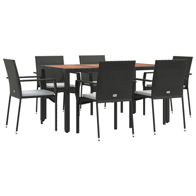 vidaXL - 7-delige - Tuinset - met - kussens - poly - rattan - zwart