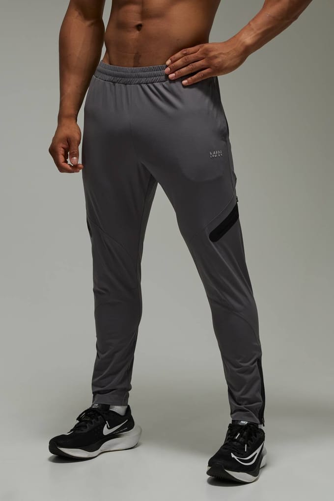 Heren Active Tape Zip Taps Toelopende Jogger | Charcoal | Size XL