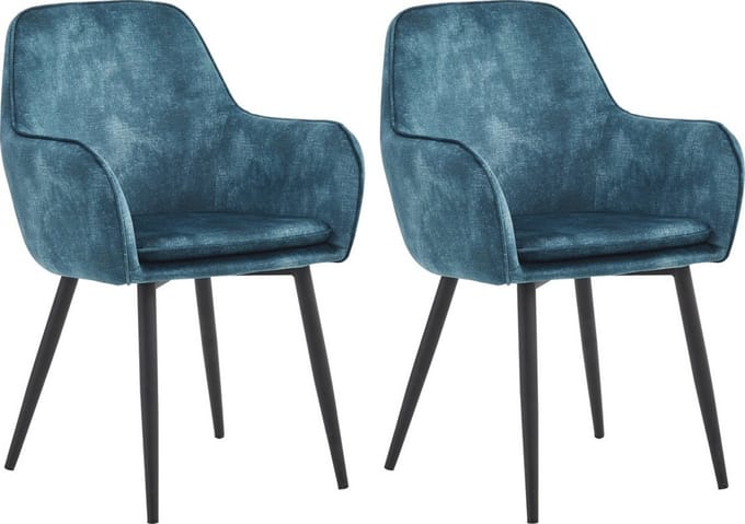Colenis® - Levan eetkamerstoel - Set Van 2 - Petrol - Adoré Velvet - Industrieel - Met armleuning