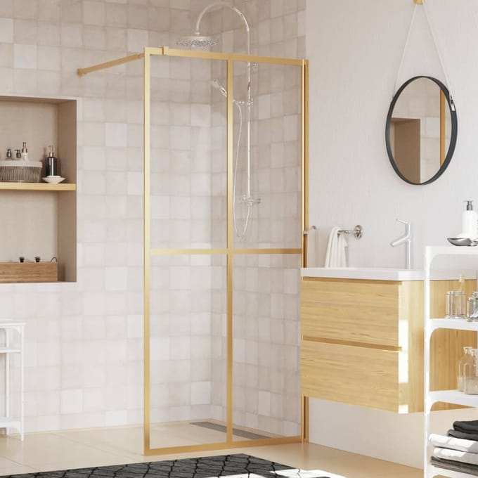 vidaXL - Inloopdouchewand - transparant - 80x195 - cm - ESG-glas - goudkleurig