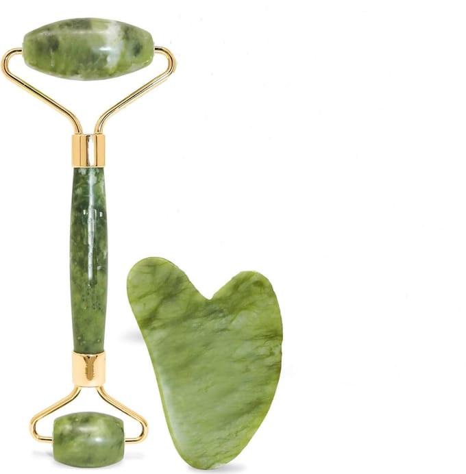 Famanu - Natuurlijke jade roller & Gua Sha - Groene stenen gezichtsroller