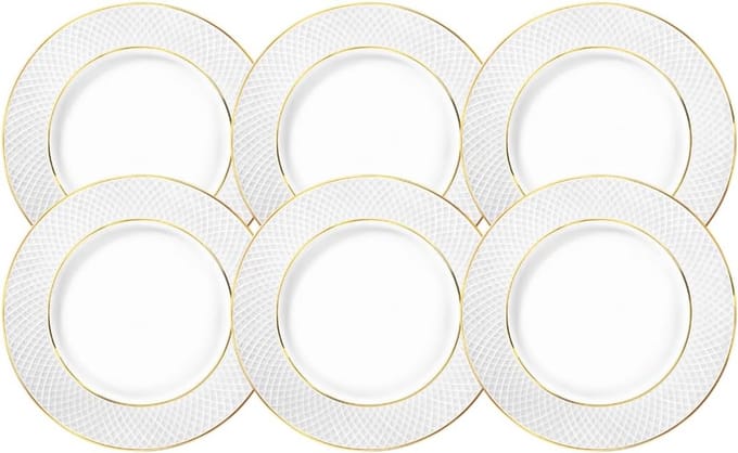 Wilmax Dinner Teller mit Goldlinien, 25,5 cm, 6er Set, WL-880102104/A6