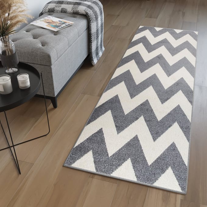 Tapiso Maroko Tapijt Loper Grijs Wit Zigzag Modern Woonkamer Slaapkamer Hal Maat - 100x550