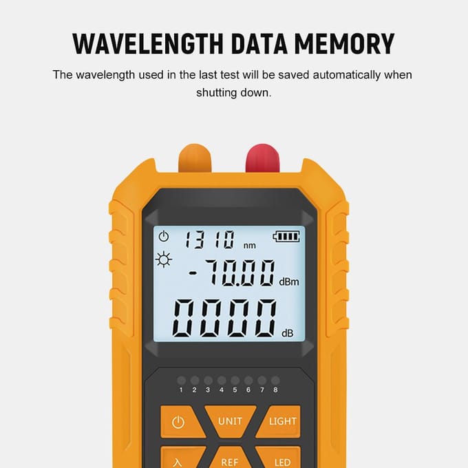 Handheld optische vermogensmeter met 5 km rood licht -70 ~ + 3dBm Mini optische vermogenstester netwerkkabel geel